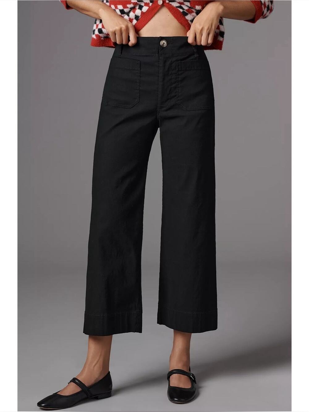 Anthropologie Maeve Colette Magic Fabric Crop Wide-Leg Pants in Black Size 30